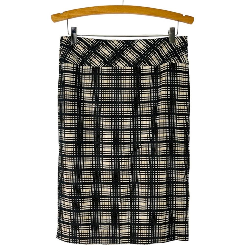 J. Crew black tan plaid preppy academia office midi skirt 8